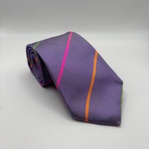 Paul Stuart Made In England Purple Striped Silk Tie Size 59"x3.25" EUC